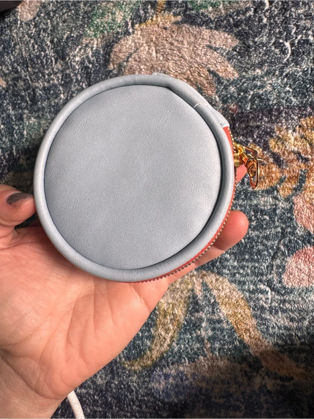 DesignWorks Ink Round 'CHILL PILLS' Pill Box in Light Gray with Red Trim